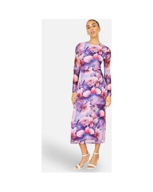 Yumi' Tie Back Mesh Midi Dress - Purple