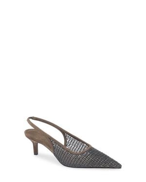 Brunello Cucinelli Monili Pointed Toe Slingback Pump - Metallic