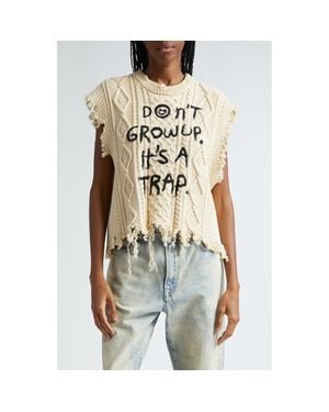 R13 Don'T Grow Up Fray Hem Cable Stitch Sweater Vest - Natural
