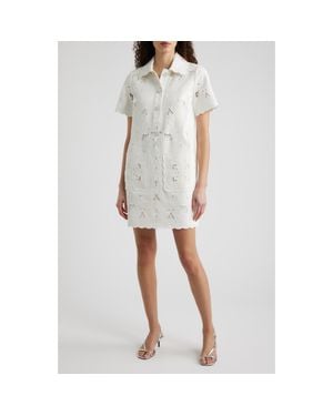 Tahari The Marianna Embroidered Cotton Shirtdress - Gray