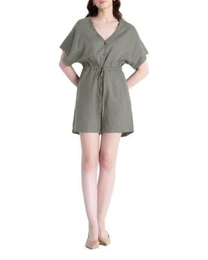 REISTOR V Neck Drawstring Romper - Green