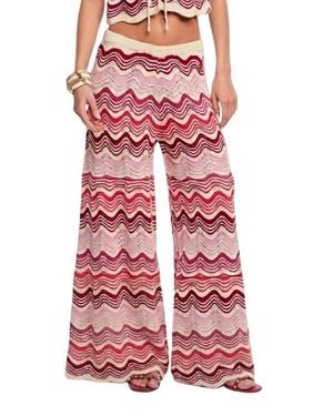 CAPITTANA Kari Wide Leg Pointelle Cover-Up Pants - Red