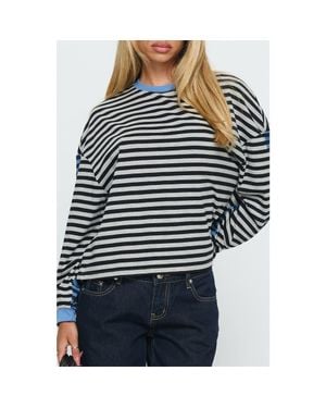 Princess Polly Taysha Colorblock Stripe Long Sleeve Stretch Cotton Top - Black