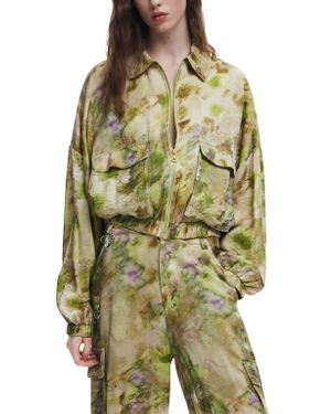 Desigual Abstract Floral Bomber Jacket - Green