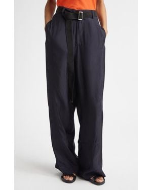 Plan C Belted Wide Leg Pants - Blue