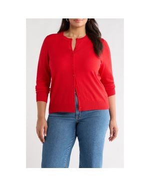 Caslon Merino Wool Blend Crewneck Cardigan - Red