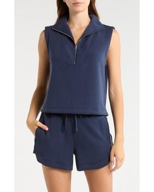 Mpg Dreamweave Sleeveless Half Zip Mock Neck Top - Blue