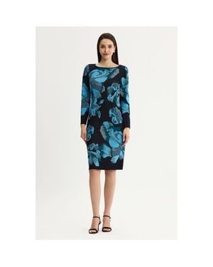 Ming Wang Floral Jacquard Soft Knit Midi Dress - Blue