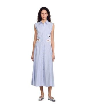 Sandro Stripy Embroidered Maxi Dress - Blue