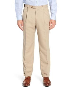 Berle Classic Fit Pleated Microfiber Performance Pants - Natural