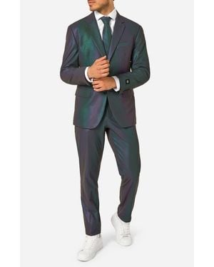 Opposuits Reflective Perspective Iridescent Slim Fit Two-Piece Suit & Tie Set - Blue