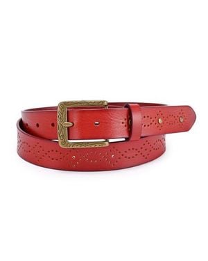 Old Trend Daisy Genuine Leather Perforated Floral Detail Belt - Red