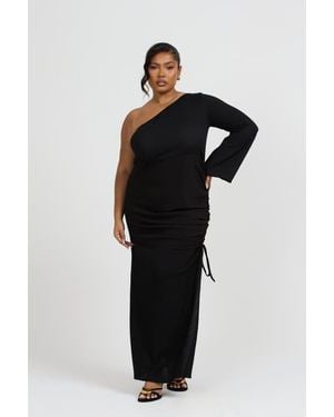 FASHION-SZN CURVE One Shoulder Flare Sleeve Maxi Dress - Black