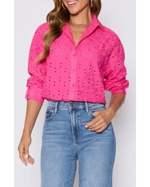 Vici Collection Garden Stroll Floral Eyelet Button-Up Shirt - Red
