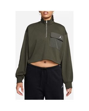 Nike Brooklyn Fleece Hike Crop Quarter Zip Top - Green