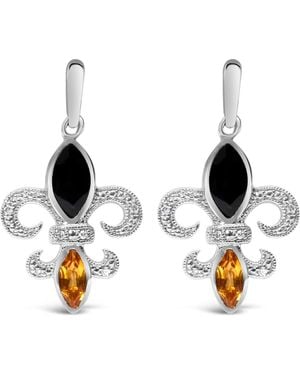 Haus of Brilliance Marquise Onyx And Citrine Diamond Accent Fleur De Lis Drop Stud Earrings - Brown