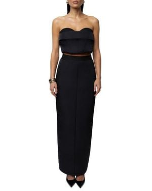 JLUXLABEL Addyson Quilted Strapless Crop Top & Column Maxi Skirt Set - Black