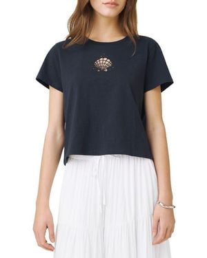 Splendid Embroidered Cutwork Seashell Cotton T-Shirt - Blue