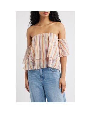 Mango Off The Shoulder Stripe Top - Blue