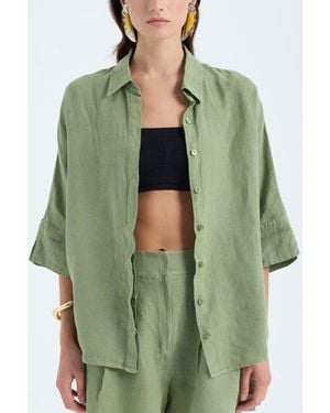 Monlicia Iyan 100% Linen Oversized Button-Up Shirt - Green
