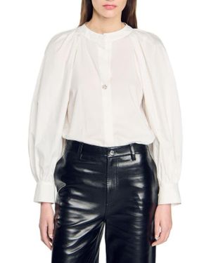 Sandro Rhinestone-Button Long-Sleeve Poplin Shirt - White