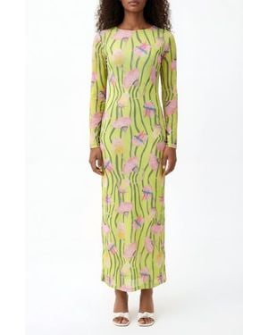 The Lulo Project Nellas Paisley Long Sleeve Mesh Maxi Dress - Yellow
