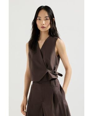 Brunello Cucinelli Tropical Luxury Wool Vest - Black