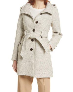 Gallery Belted Hooded A-line Coat - Natural