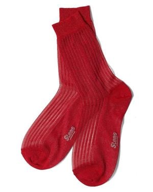 Stems Metallic Rib Crew Socks - Red