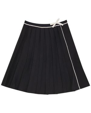 Imagine Pleated Knit Contrast Tape Tie Skirt - Black