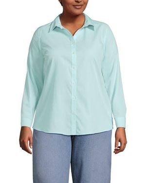 Lands' End Plus Size No Iron Button Front Shirt - Blue