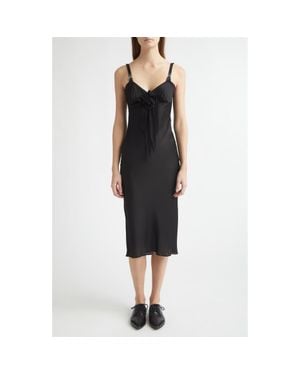 Meruert Tolegen Satin Slipdress With Chiffon Appliqué - Black
