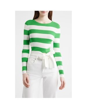 MILLY Gia Stripe Tie Side Crop Cotton Blend Top - Green
