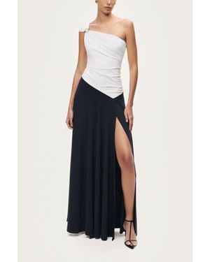Nocturne One-Shoulder Contrast Maxi Dress - Blue