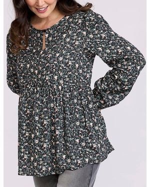 Motherhood Maternity Long Sleeve Empire Waist Keyhole Woven Blouse - Gray