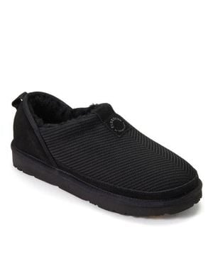Dearfoams Fireside Sport Knit And Suede Water Repellent Slip On Shoetie - Black