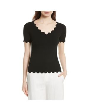 MILLY Scallop Top - Black