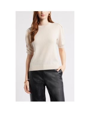 Nordstrom Ruched Short Sleeve Cashmere Sweater - Natural