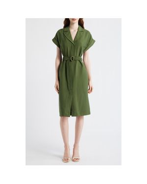 Vince Camuto Belted Woven Midi Shirtdress - Green