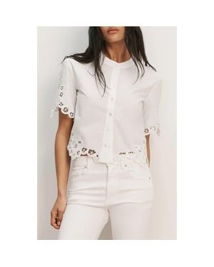 Veronica Beard Aleck Eyelet Embroidery Button-Up Top - Gray