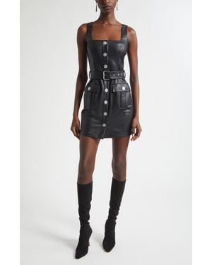 L'Agence Midy Faux Leather Button Sleeveless Dress - Black