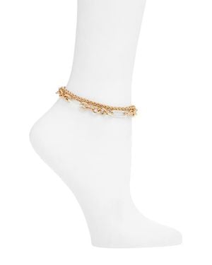 Open Edit Set Of 2 Two Tone Chain Link Anklets - White