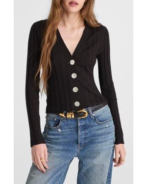 Madewell Rib V-Neck Merino Wool & Silk Cardigan - Black