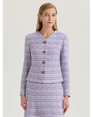 Misook Plaid Tweed Knit Jacket - Purple