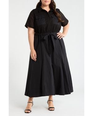 Halogen® Eyelet Embroidery Midi Shirtdress - Black