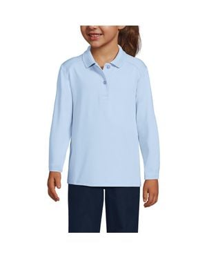 Lands' End School Uniform Girls Long Sleeve Feminine Fit Rapid Dry Polo Shirt - Blue
