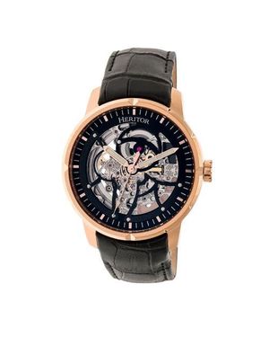 Heritor Ryder Skeleton Leather-Band Watch - Multicolor
