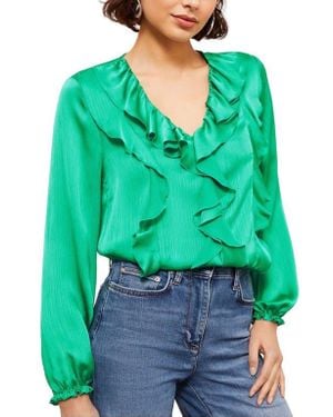 Friends Like These Ruffle Crinkle Satin Top - Green