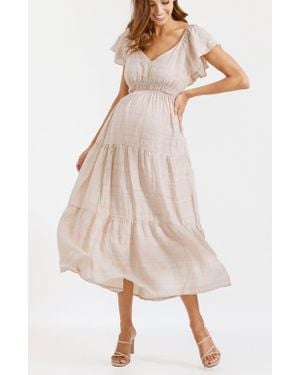ANGEL MATERNITY Baby Shower Ruffle Sleeve Maternity Dress - Natural
