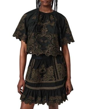 AllSaints Miriam Embroidered Cotton Top - Black